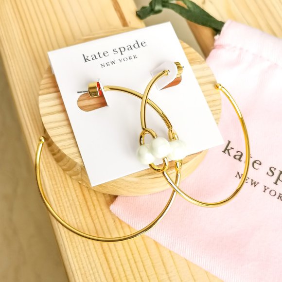 Kate Spade Nouveau Pearls Gold Hoop Earrings